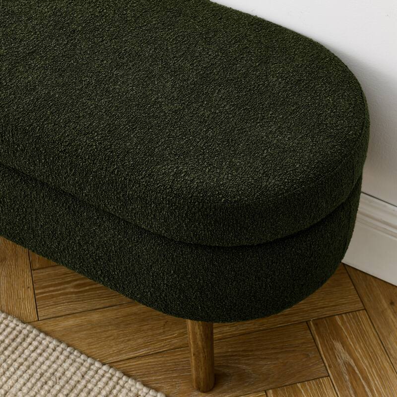 Oval Storage Ottoman Bench, Decorative End of Bed Bench 43.5 Inches Upholstered Storage Ottoman with Solid Wood Legs