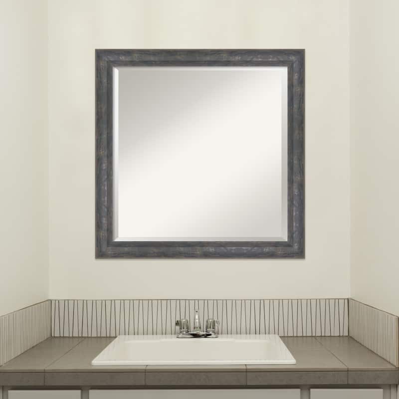 Angled Beveled Wood Framed Bathroom Vanity Wall Mirror