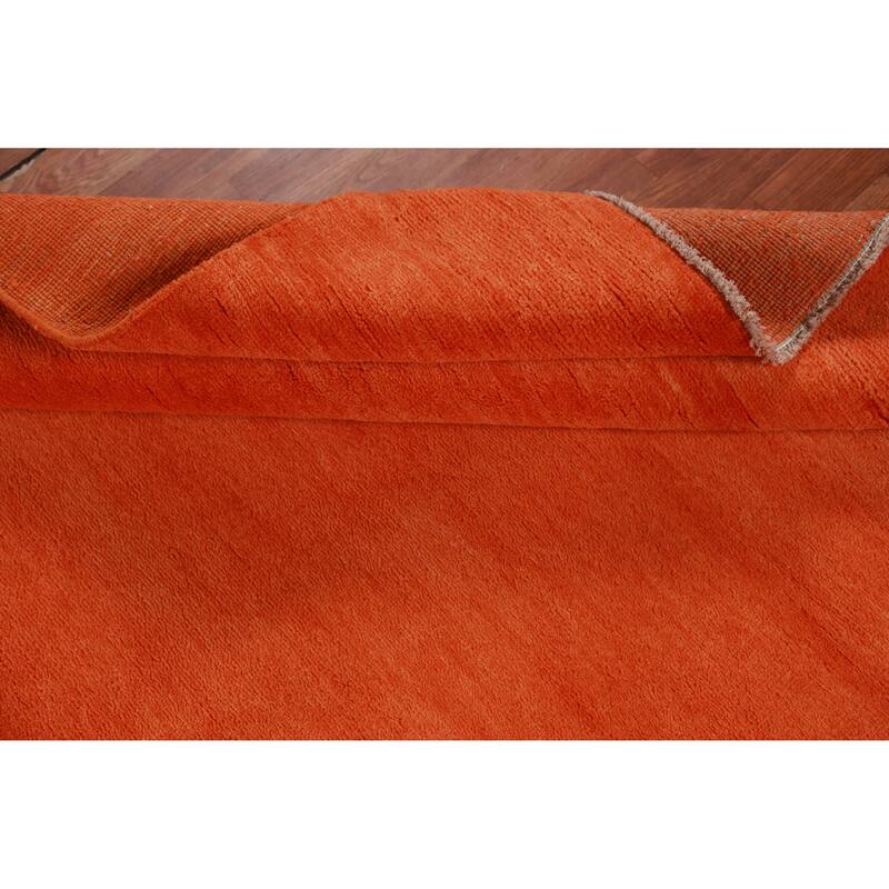 Hand Knotted Oriental 100% Wool Carpet Modern Solid Oranges & Rust Gabbeh Area Rug - 9' 5'' X 6' 3''