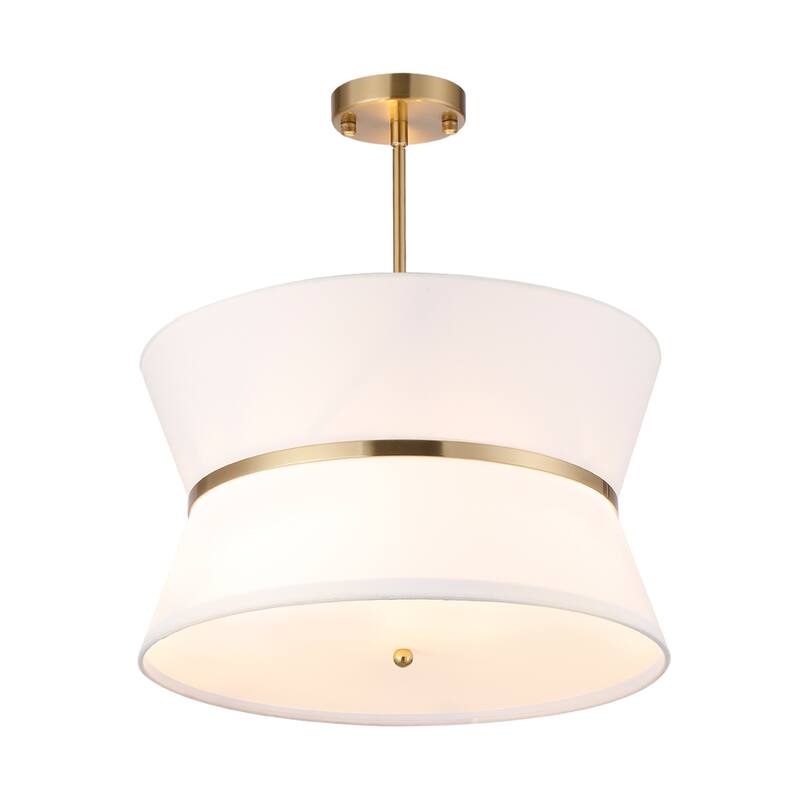 3-Light 18" Wide Gold Drum Design Modern Elegant Pendant Light with White Fabric Shade