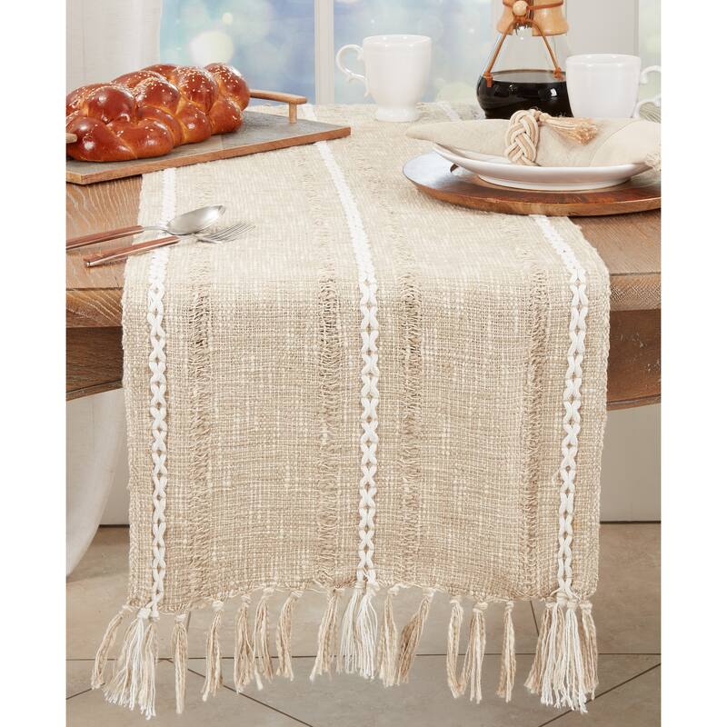 Contemporary Fringed Striped Woven Table Runner - 16"x72"
