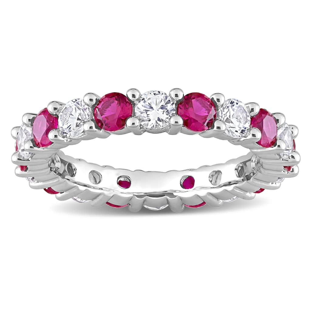 Miadora Created Ruby and Created White Sapphire Stackable Full-Eternity Band Ring in Sterling Silver