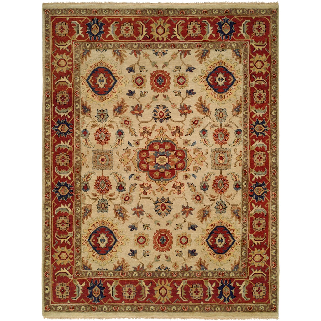 Traditional Multi-Colored Hand-Knotted Wool Area Rug