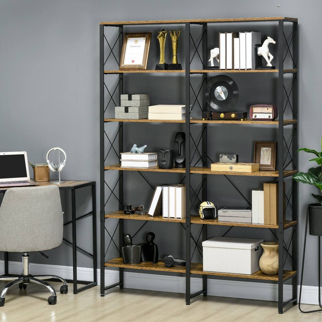 5-tier Bookshelf with Steel Frame and Adjustable Foot Pads