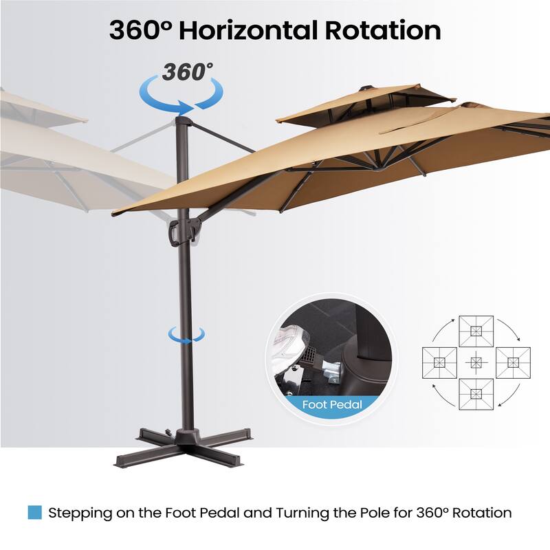 10.5 ft. x 9 ft. Double top 360-Degree Rotation Cantilever Patio Umbrella with Base