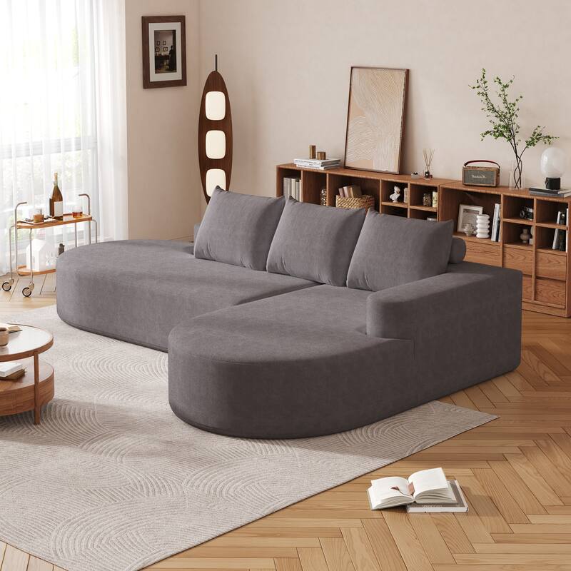 L Shaped Modular Curved Sectional Sofa, Chenille Upholstered 3 Seat Sofa, Corner Sofa with 3 Pillows for Living Room, Bedroom