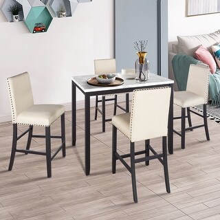 Kitchen Dining Table Set for 4, 5 Piece Counter Height Faux Marble ...