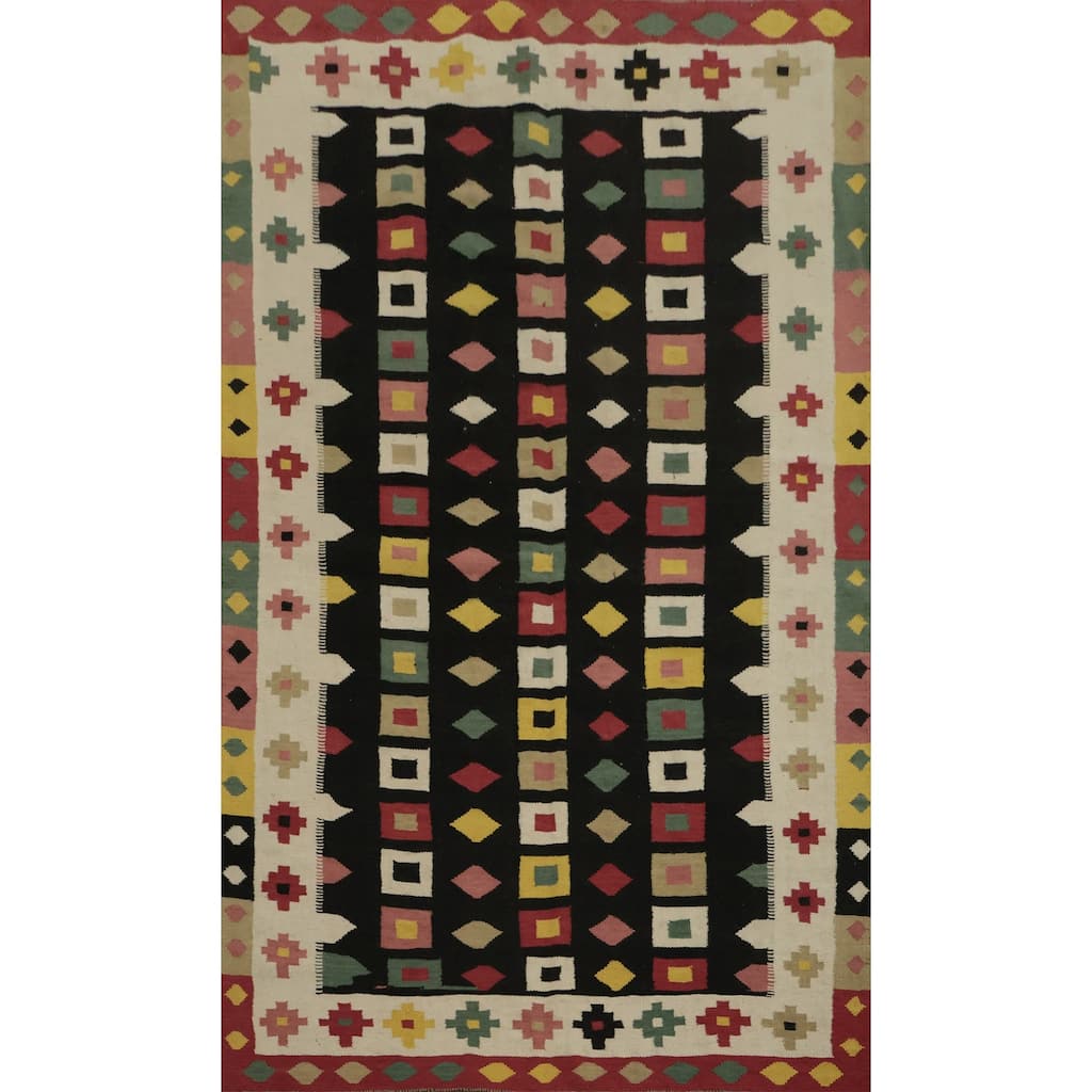 Hand Woven Oriental 100% Wool Carpet Southwestern Tribal Black Kilim Area Rug - 8' 8'' X 5' 8''