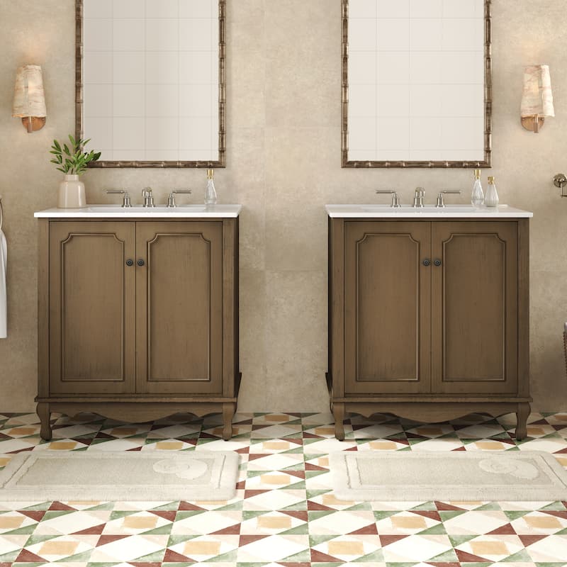 Christopher Knight Home - 30" Vintage Bathroom Vanity with Ceramic Sink & Adjustable Storage Shelves