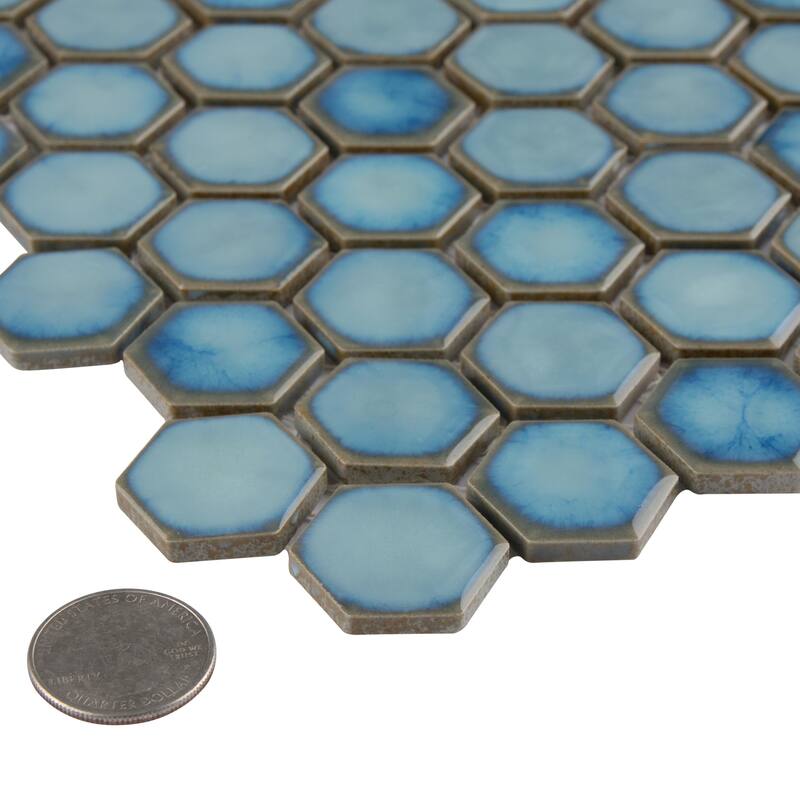 Merola Tile Hudson 1" Hex Marine 11-7/8" x 13-1/4" Porcelain Mosaic Floor and Wall Tile