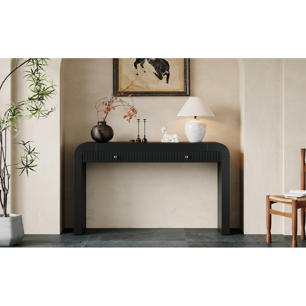 54.3" Rustic Console Table with Fluted Drawers for Entryway or Living Room