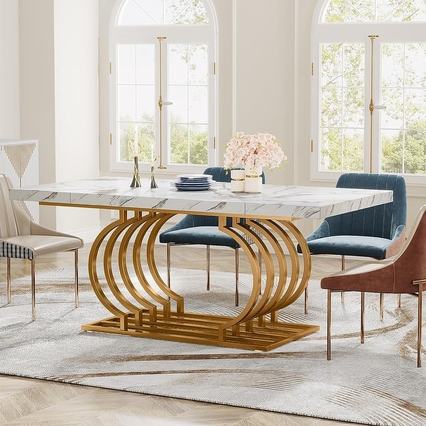 63 inch Dining Table, Faux Marble Wood Kitchen Table for 6-8 People ...