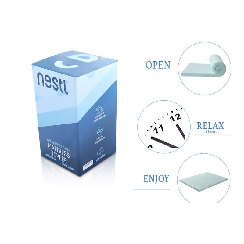 Nestl Gel Infused Mattress Topper - Ventilated Design Memory Foam Mattress Pad