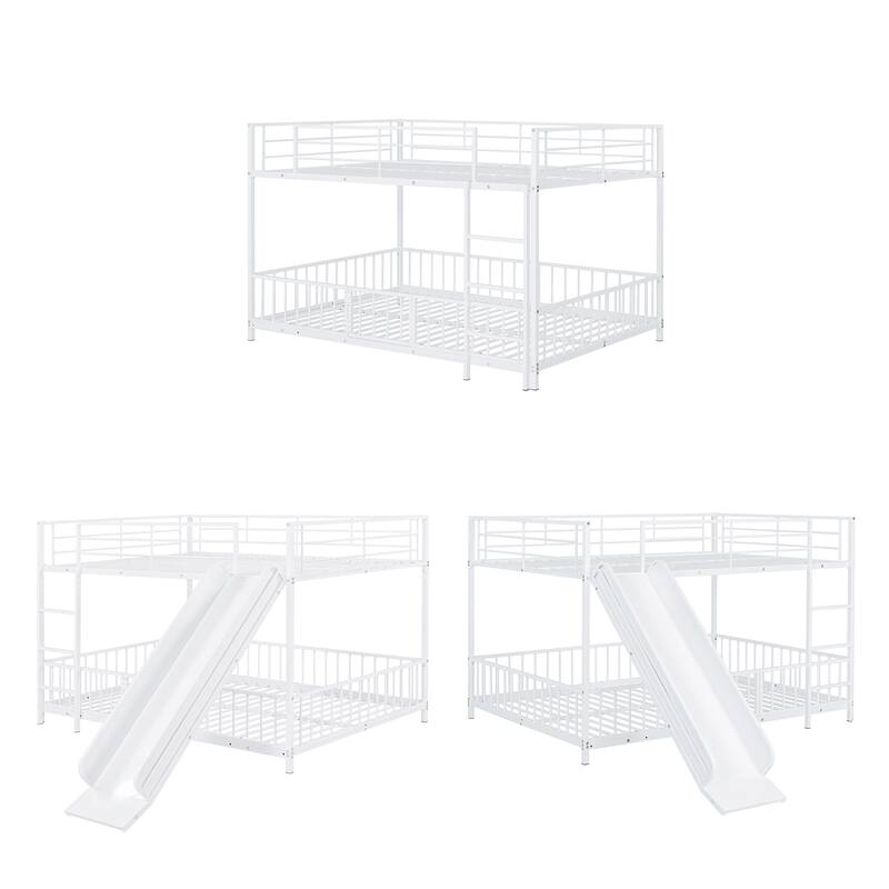 Metal Bunk Bed with Slide and Guardrails for Kids, Boys and Girls, Bedroom
