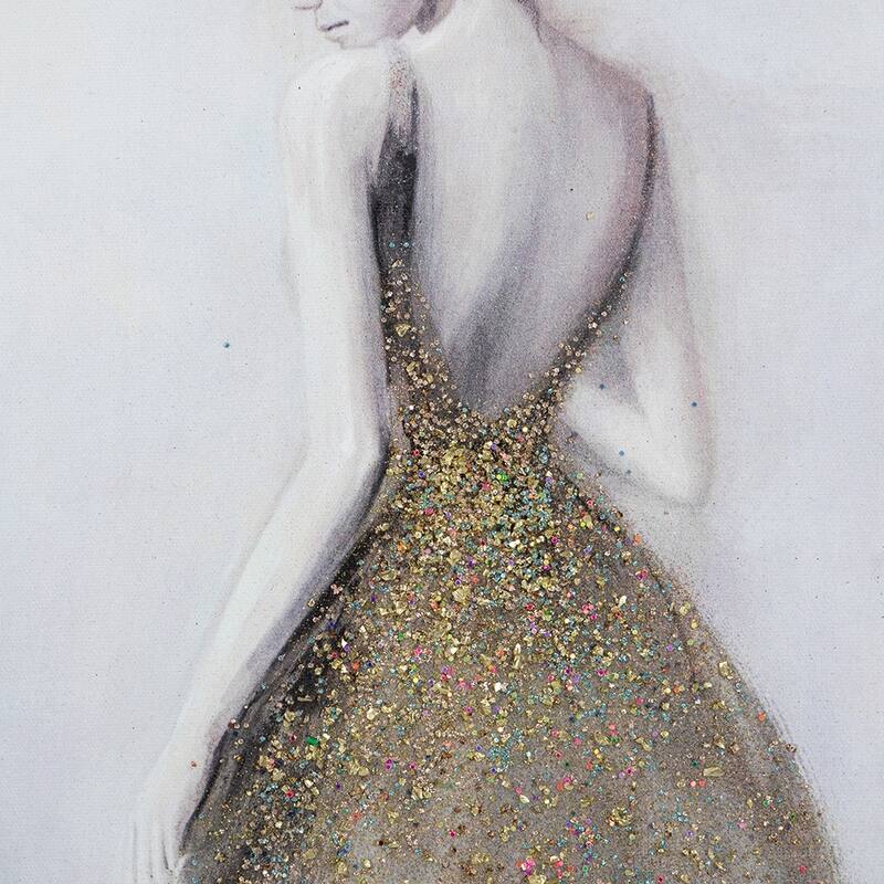 Modern Feminine Figure Art Wall Decor with Wood Frame Gold Embellishment, for Living Room Dining Room Office Bedroom