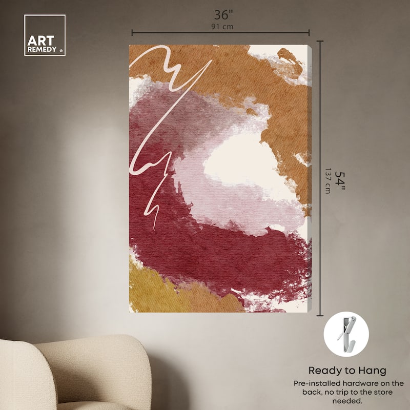 Art Remedy Burgundy And Cork Gallery Wrapped Boho Abstract 1 Piece Canvas Wall Art