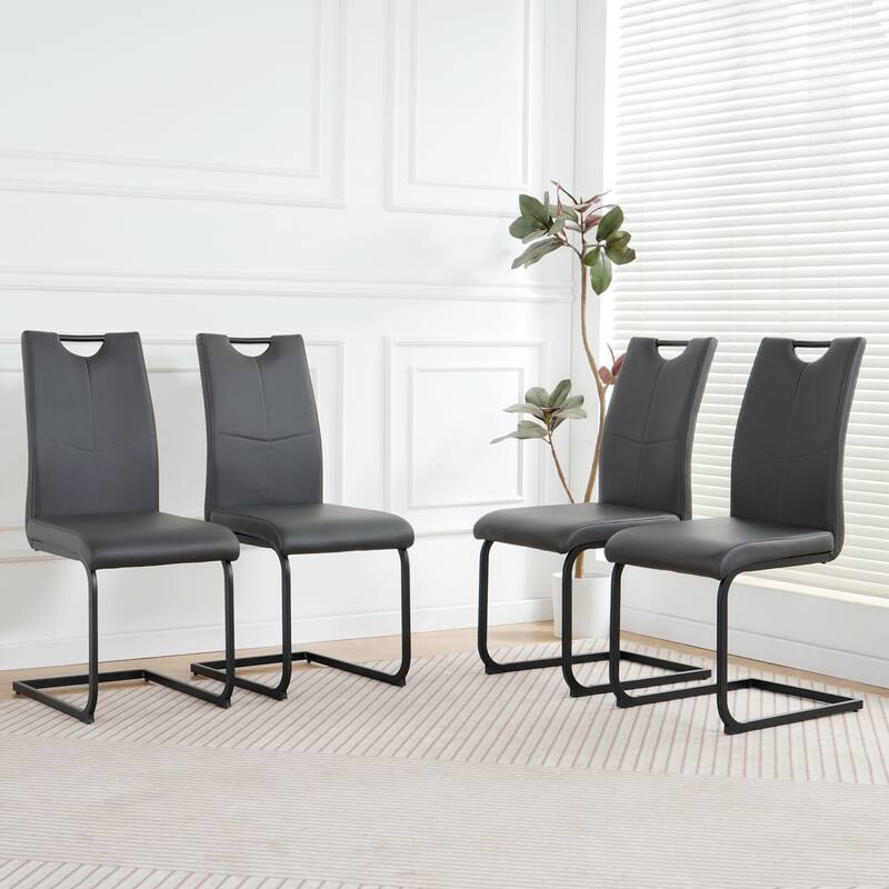 Modern Charcoal PU dining chair living room chair upholstered chair, metal chair leg design (Set of 4) - Charcoal+Grey