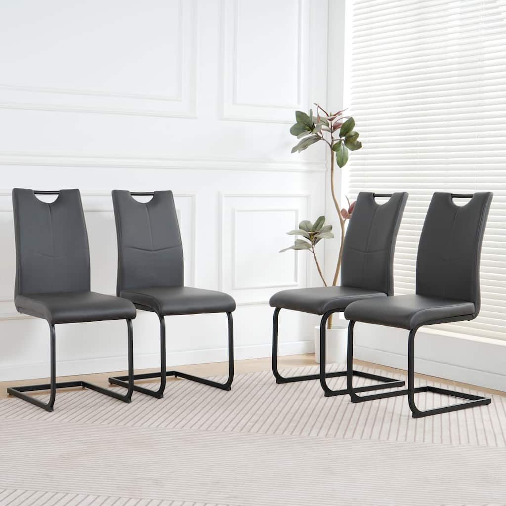 Modern Charcoal PU dining chair living room chair upholstered chair, metal chair leg design (Set of 4)