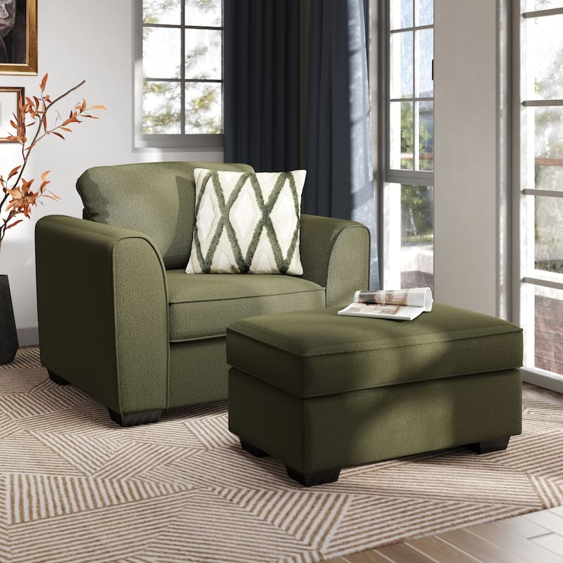 Roundhill Furniture Marvella 2-Piece Living Room Set, Arm Chair and Ottoman with Mosswood Chenille Upholstery