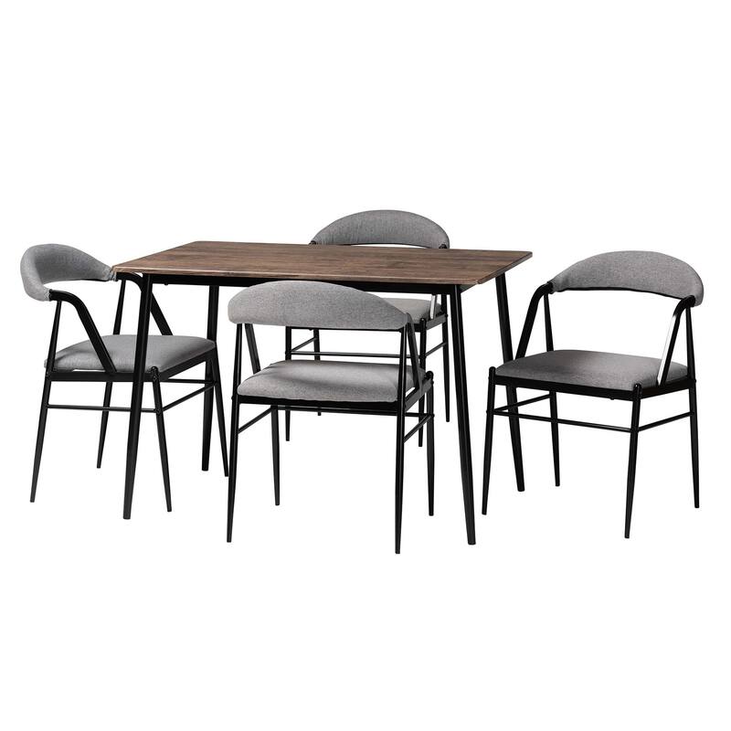 Orrin Modern Industrial Fabric and Metal 5-Piece Dining Set - Grey