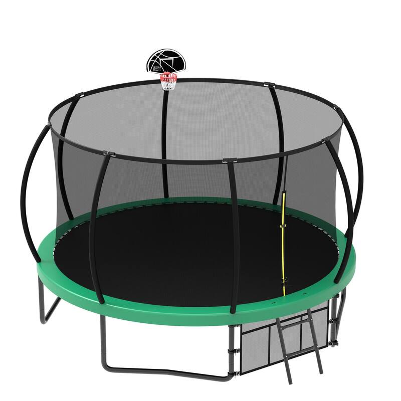 Kids Recreational Trampoline - Safety Enclosure Net, Ladder, Outdoor Use - Green - 144.09