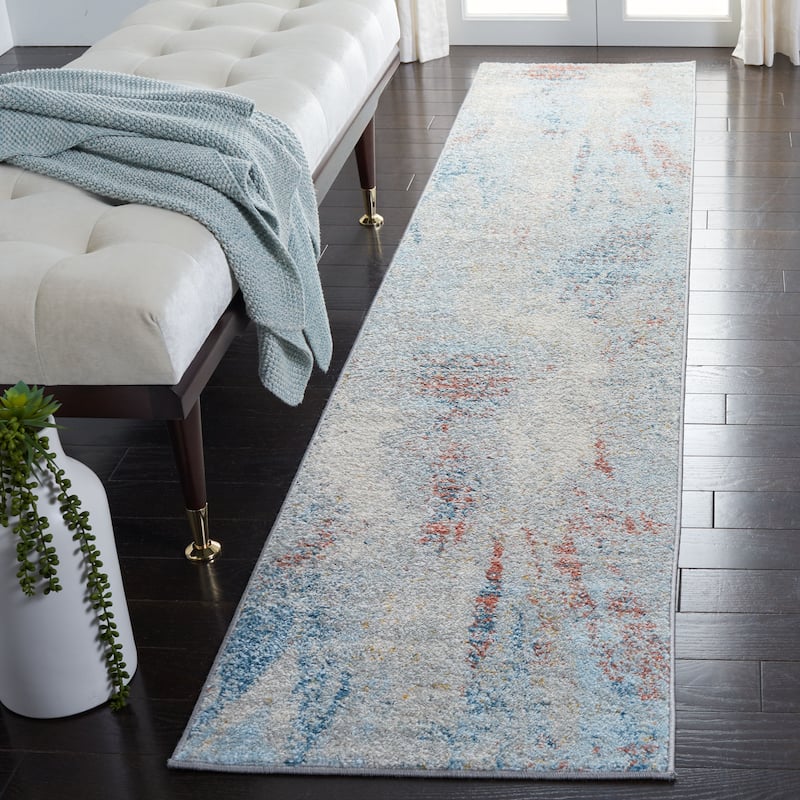 SAFAVIEH Tulum Hortense Modern Abstract Burst Rug - 2' x 7' Runner - Blue/Pink