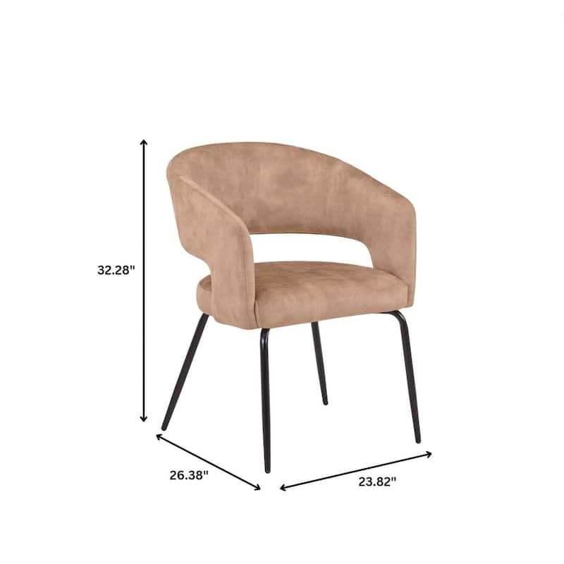 Open Back Dining Chair Upholstered in Leather or Velvet with Iron Legs