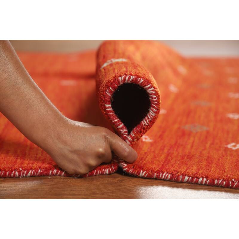 Orange Gabbeh Indian Rug Handmade Modern Wool Carpet - 4'7" x 6'5"