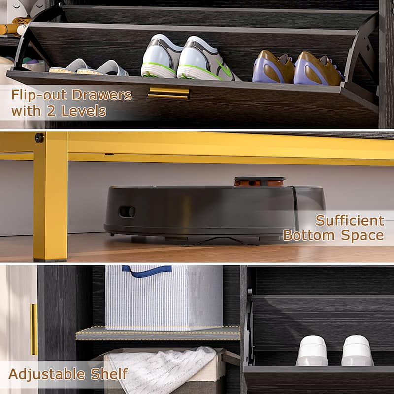 Entryway Shoe Cabinet Shoe Storage Bench with Padded Seat, Shoe Rack for Hallway, Bedroom, Living Room