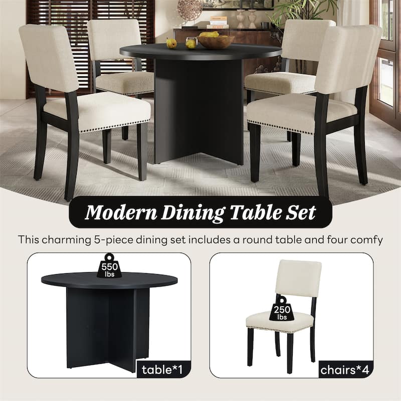 Modern 5-Piece Round Dining Table Set