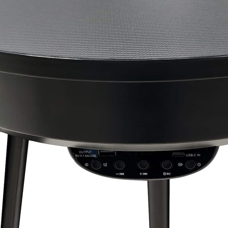 Round Smart End Table with Bluetooth Speaker Side Table LED Nightstand with USB Port