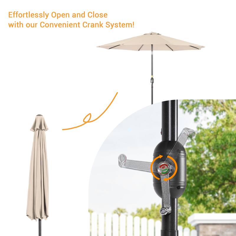 LIVOOSUN 9Ft Large Round Outdoor Patio Market Umbrella with Crank and 8 Ribs, Gray
