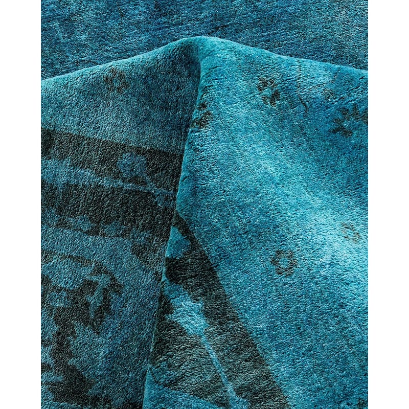 Overdyed, One-of-a-Kind Hand-Knotted Area Rug - Blue - 12' 3" x 17' 9"