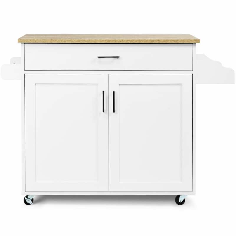 Rolling Kitchen Island Cart with Towel and Spice Rack - 45.5" x 16" x 33.5"(L x W x H) - White