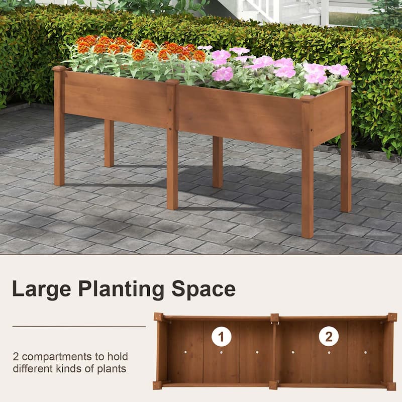 Costway Raised Garden Bed Elevated Fir Wood Planter Box with 2 Large - See Details