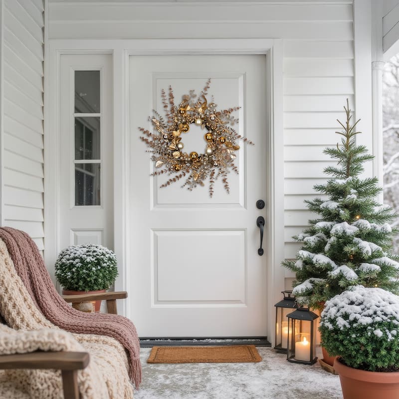 Ornaments, Holly and Berries Artificial Christmas Wreath - 30" - Gold and Copper Tone