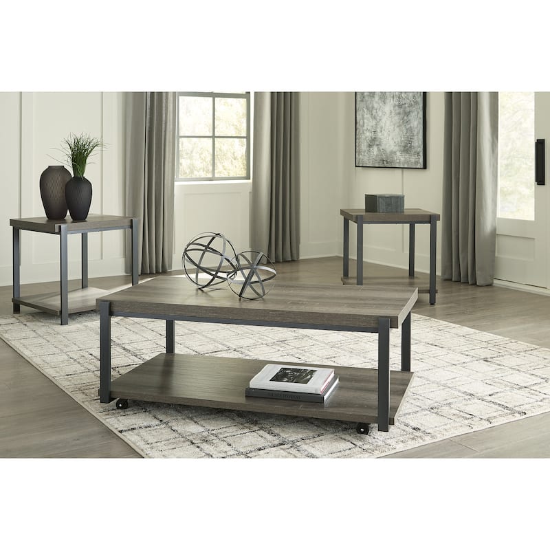 Signature Design by Ashley Wilmaden Gray/Black Table (Set of 3) - 47.63"W x 25.5"D x 18"H
