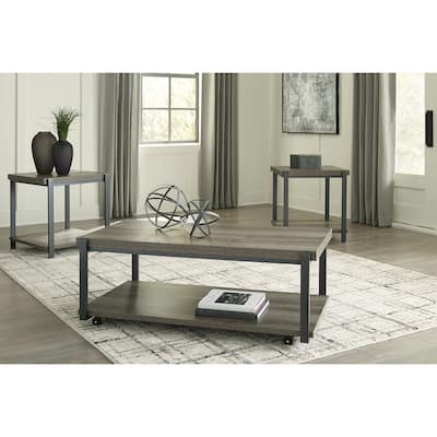 Signature Design by Ashley Wilmaden Gray/Black Table (Set of 3) - 47.63"W x 25.5"D x 18"H