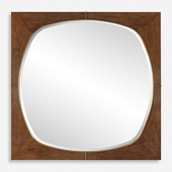 slide 2 of 7, Solid Pine Wood Framed Beveled Square Wall Mirror - 40" - Antiqued Walnut Stain Finish