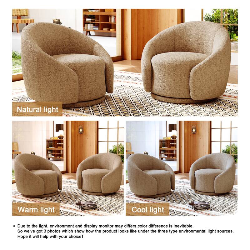 Boucle Barrel Chair Upholstered 360°Swivel Armchair Set of 2