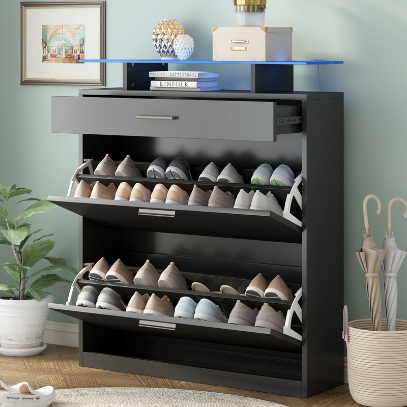 Entryway Modern Shoe Storage Rack Organizer Tall Shoe Cabinet with 3  Drawers