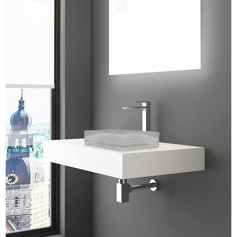 CastelloUSA 15" Square Decorative Clear Crystal Sink With Base