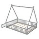 preview thumbnail 7 of 25, Full Size Pine Wood Tent-shaped Floor Bed for Kids