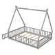 preview thumbnail 14 of 49, Tent-shaped Floor Bed with Fence & Door,Wooden Montessori Bed for Kids