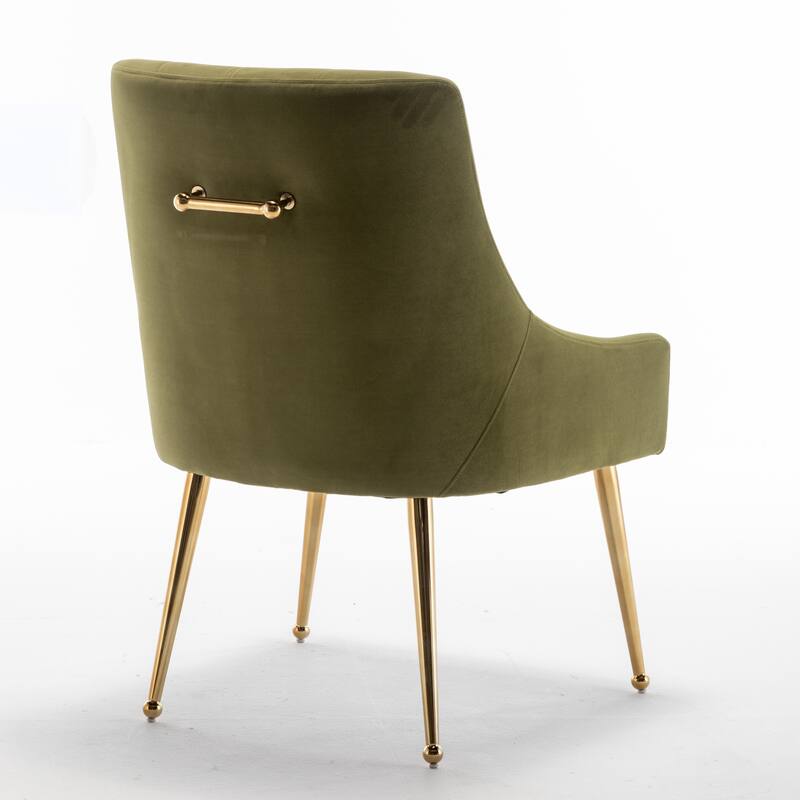 SEYNAR Modern Boucle Velvet Upholstered Accent Dining Chair Set of 2 Tufted Back Armless Chair with Golden Legs