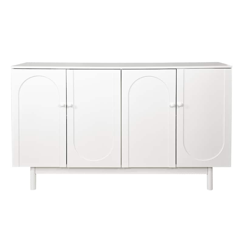 Functional 4-Door Intaglio Storage Cabinet with Pine Legs