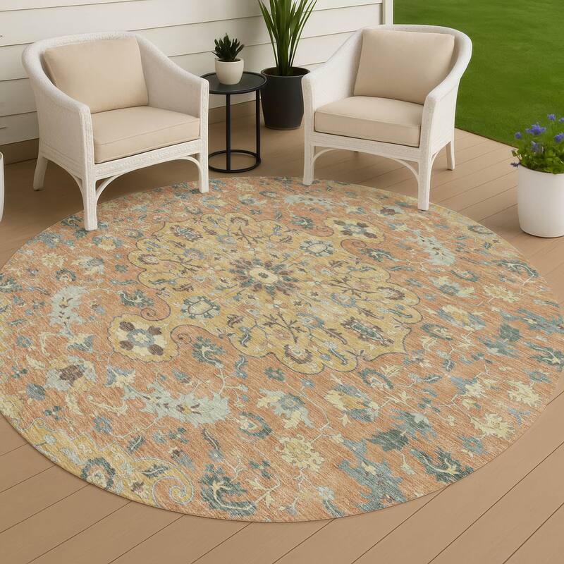 Machine Washable Indoor/ Outdoor Traditional Indore Chantille Rug - Wheat - 8' x 8'
