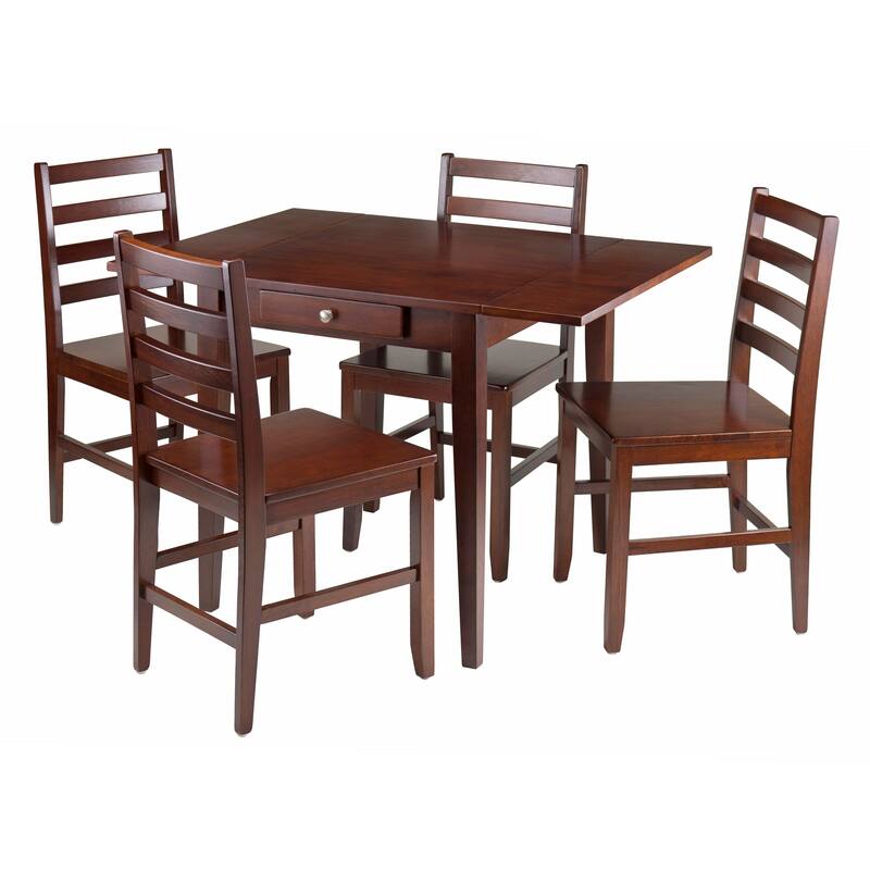 Drop Leaf Table with Ladder-back Chairs, Walnut - 5pcs