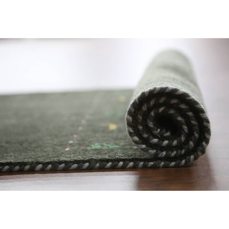 Animals Green Gabbeh Indian Runner Rug Hand-Knotted Wool Carpet - 2'4" x 9'2"