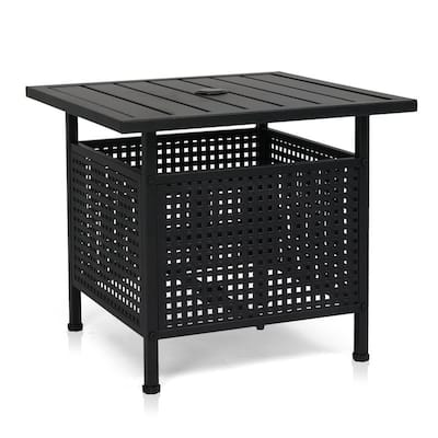 22 in. Black Wrought Iron Table with Umbrella Hole